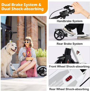 Дитячий та дорослий електричний самокат-трюк з подвійною амортизацією, складний, 200 мм колеса, білий