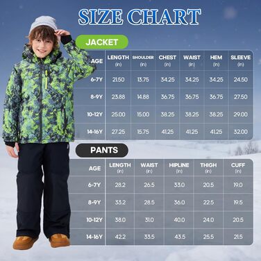 SNOWER Дитячий зимовий комбінезон для хлопчика з капюшоном, теплий гірськолижний костюм, кольорове зелений, 6-7 років