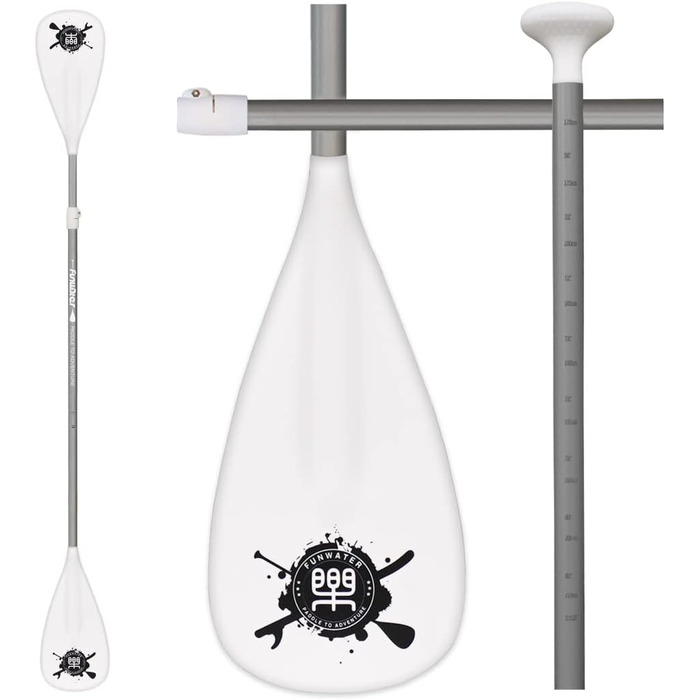 Весло для SUP FunWater, 3-секційне, регульоване, легке, плаваюче, з посиленими нейлоновими лопатями, для сапборду, біле