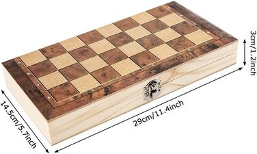 Шаховий набір 3-в-1 – складаний дерев'яний шаховий комплект для подорожей (29*29 см)