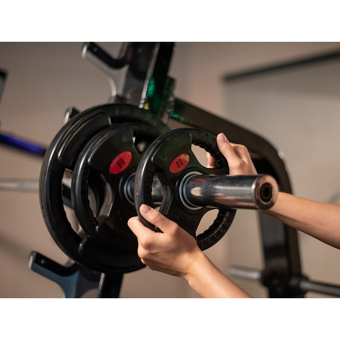 Гантельні диски GYM DISTRICT 50 мм, 10 кг (4×2,5 кг), чавунні з гумовим покриттям, зручні ручки, для олімпійських штанг, тренування вдома