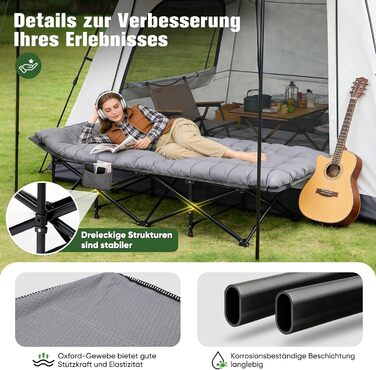 Розкладне ліжко Sekey для кемпінгу XXL, 190 x 71 x 35 см: міцний каркас зі сталі, якісна тканина Oxford, з матрацом, ідеально для гостей, кемпінгу та саду