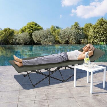 Розкладне ліжко для кемпінгу FIVMEN 185x75 см з матрацом, подушкою та кишенею, до 250 кг, для відпочинку на природі, риболовлі та гостей