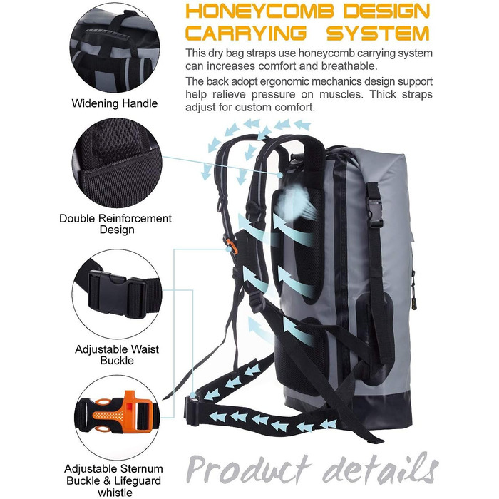 Водонепроникний рюкзак IDRYBAG Dry Bag 20L/30L/40L: для подорожей, каякінгу, сірого кольору