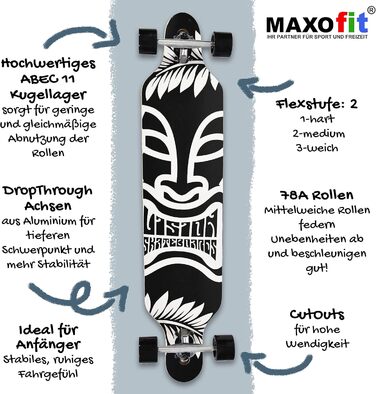 Лонгборд MAXOfit різних дизайнів, з якісною декою з клена або бамбука для початківців і досвідчених райдерів