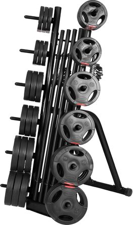Стійка для гантелей GORILLA SPORTS, сталева, чорна, 70x80x170 см, до 300 кг — стійка для гантелей, дисків, штанги