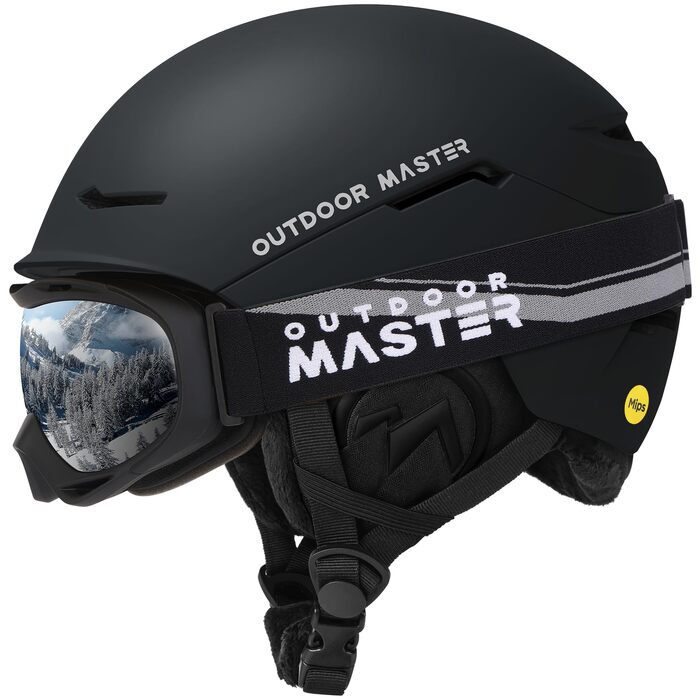 Шолом для лиж та сноуборду OutdoorMaster ELK MIPS з гірськолижними окулярами OTG, матовий чорний, розмір M