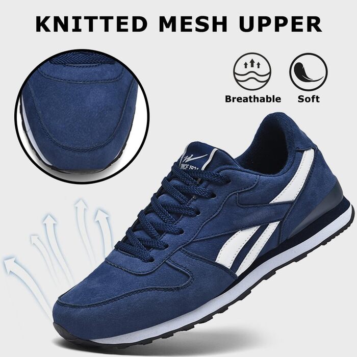 Чоловічі кросівки для бігу та занять спортом: легкі, дихаючі, з антиковзкою підошвою, чорно-сірі, розміри 39-45 EU, 44 EU, темно-синій