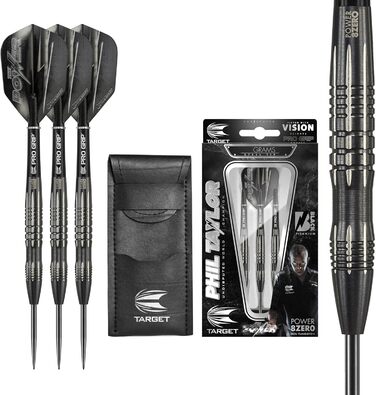 Дартси Target Phil Taylor Power 8-Zero 1, 80% вольфрам, 21/23/25 г, сталевий наконечник, чорні, з кейсом