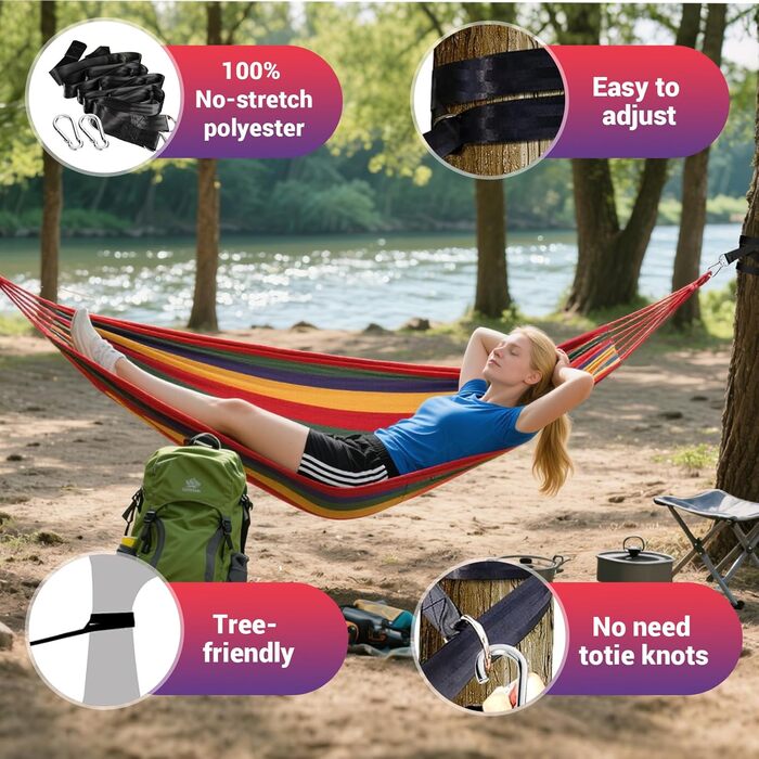 Гамак для кемпінгу NXPZ Outdoor, 200x150 см, подвійний, 250 кг, з сумкою, ременями та карабінами, для відпочинку на природі, вдома, на балконі