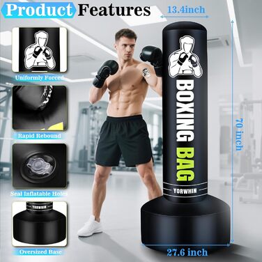 Надувний боксерський мішок для дорослих, стоячий боксерський мішок, самостійний мішок для кікбоксингу, обладнання для тренувань MMA, Муай Тай, фітнесу