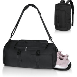 Спортивна сумка для чоловіків та жінок, 30L. Рюкзак для спорту з відділенням для взуття та мокрих речей. Ідеально для плавання, йоги, футболу. Чорний колір.
