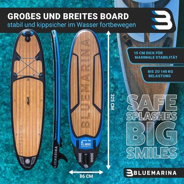 Надувна SUP-дошка Bluemarina Ariki 325x86x15 см, 5 років гарантії, комплект для веслування стоячи, вантажопідйомність до 140 кг, чорна