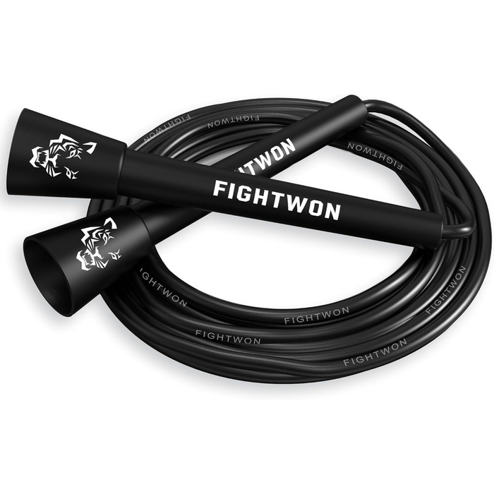 Скакалка FightWon 5 мм з ПВХ, регульований, для занять вдома та на вулиці, з міцними ручками, ультраміцний ПВХ, чорний Onyx