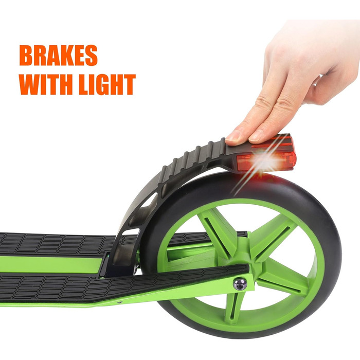 Скутер Lamborghini Tretroller Cityroller Big Wheel: складний, регульована висота, для дорослих та дітей, з підставкою, передньою підвіскою та гальмом на задньому колесі, до 100 кг (зелений)