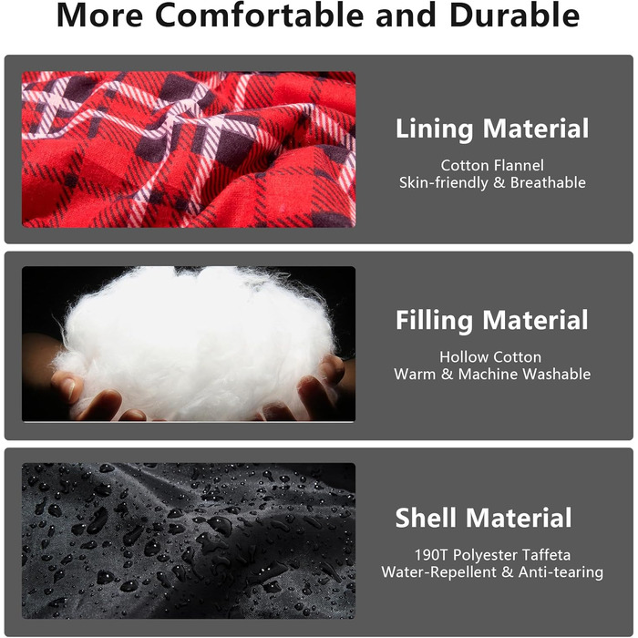 Спальний мішок BISINNA XL з бавовняного фланнелю для кемпінгу, 2-3 сезони, дорослий, чорний, 1.5 кг