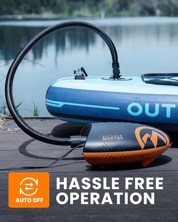 Насос для SUP OutdoorMaster The Shark: електричний, 20PSI, 12V DC, охолодження, автоматичне надування, для SUP, човнів