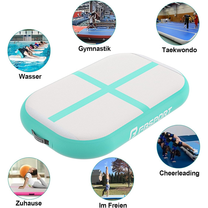 FBSPORT Килимок для гімнастики та йоги, 60x100x20 см, зелений, з насосом та сумкою