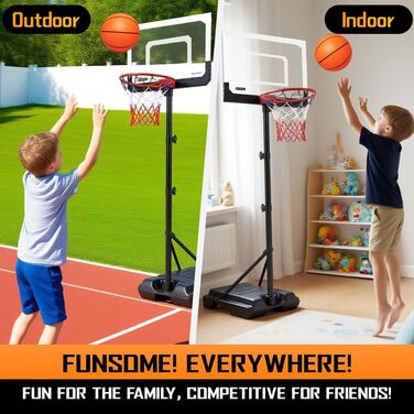 Регульований баскетбольний кошик на стійці для дітей та підлітків, Outdoor/Indoor, Комплект з м'ячем та насосом