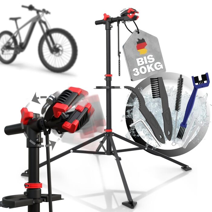 Підставка для збирання велосипедів Tarpofix® до 30 кг | Професійна підставка для ремонту велосипедів та електровелосипедів | Важкий велосипедний тримач для E-bike | Підставка для ремонту велосипедів | Червона