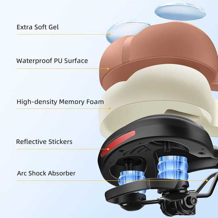 Велосипедне сідло ROCKBROS з Memory Foam для жінок та чоловіків, зручне та зняття тиску, для MTB, City та Trekking велосипедів, коричневе