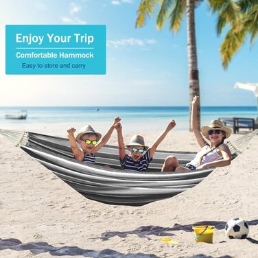 Гамак для відпочинку на відкритому повітрі: кемпінгу, балкону, тераси, саду. З дерев'яною перекладиною та сумкою для перенесення (сірий & білий)