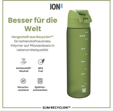Фляга Ion8 Trinkflasche, Зі зручним клапаном, Безпечна, Легко миється, BPA-Free, З ручкою, З кліпсою, Екологічна, Рожевий (Evo, Хакі)
