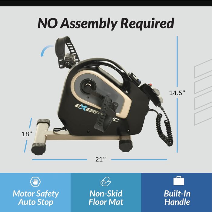 Електричний велотренажер Exerpeutic під стіл, 2000 м, для ніг та рук, чорний. Фітнес для дому, для роботи з дому