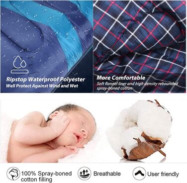 Спальний мішок URPRO 1.6 кг з фланелі для зими, осені та весни, блакитний, з матеріалу Hollowfiber, водонепроникний