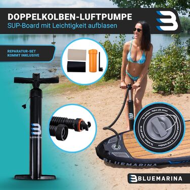 Надувна SUP-дошка Bluemarina Ariki 325x86x15 см, 5 років гарантії, комплект для веслування стоячи, вантажопідйомність до 140 кг, чорна