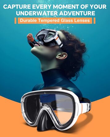 Набір для снорклінгу G2RISE для дорослих: маска та трубка для плавання, дайвінгу та снорклінгу. Зручна маска з загартованими лінзами та регульованою застібкою. Біло-помаранчевий колір.