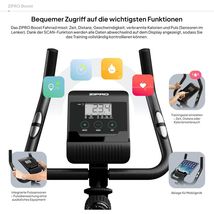 Zipro Heimtrainer Fahrrad Boost: велотренажер для дому, фітнес-велосипед, магнітний велотренажер до 120 кг, індоор байк