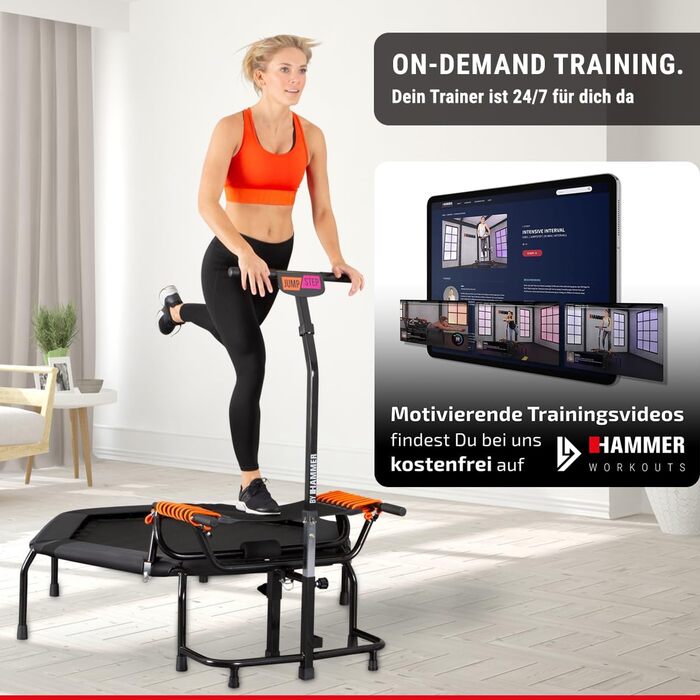 Фітнес-батут HAMMER JumpStep з гнучкою степ-платформою, регульованою ручкою, для інтенсивного тренування сідниць і ніг, запатентована технологія