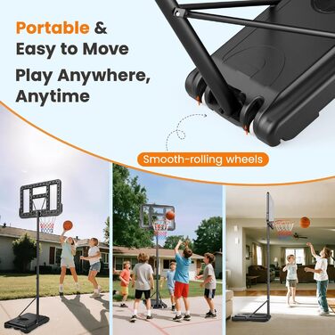 Зручна баскетбольна корзина для вулиці: регульована висота 128-305 см, стійка з підсиленою спинкою 110x75 см, 2 сітки в комплекті