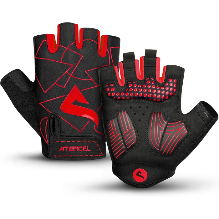 Велосипедні рукавички ATERCEL напівпальці для чоловіків - рукавички для велоспорту TB з SBR-подушками для їзди на велосипеді, фітнесу (Червоний, M)