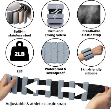 Регульовані вантажні манжети на зап'ястя та щиколотки - набір для йоги, танців, аеробіки сірого кольору