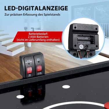 COSTWAY Стіл для аерохокею, електричний, зі світлодіодною панеллю, 12V мотор, для дітей та дорослих, 144 x 68 x 79 см