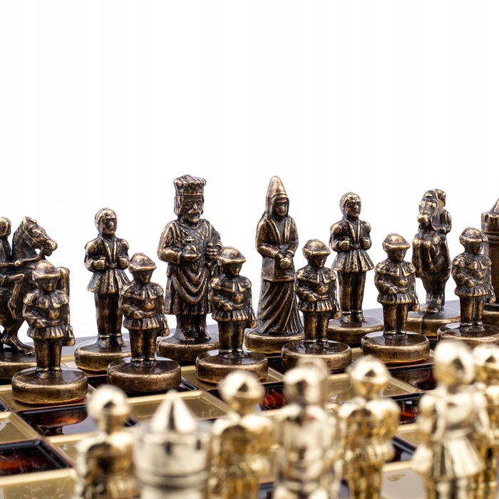 Візантійські шахи Manopoulos, 20 см, піднята шахівниця, червоно-золота орнаментація