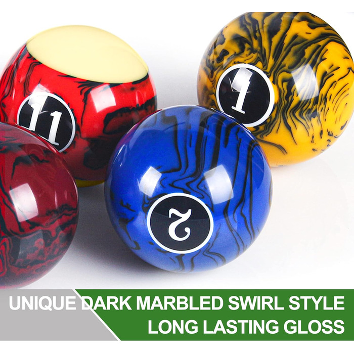Набір куль для більярду, 16 куль, мармур, віхревий стиль, темний мармур