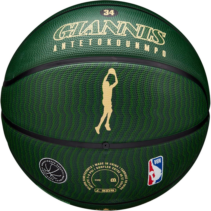 Баскетбольний м'яч Wilson NBA Player Icon для вулиці, розмір 7 (29,5'') та міні, Milwaukee Bucks