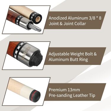 Більярдний кий GARSEN, 147.3 см, комплект з 4 шт, акорн-коричневий