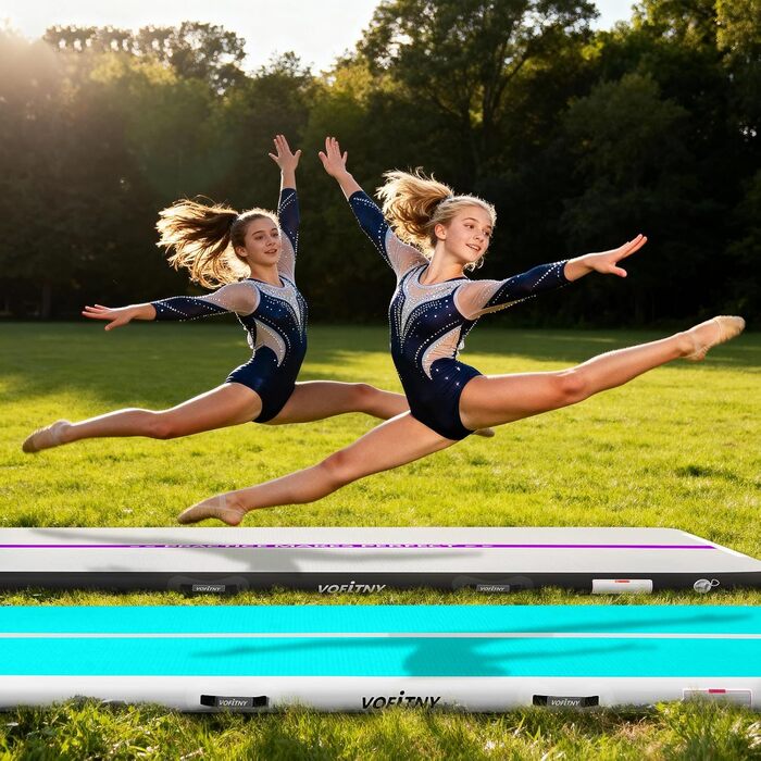 Надувна гімнастична килимок VOFiTNY товщиною 10/20 см для дому, парку, води. Рожевий/зелений.