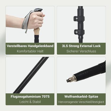 Жінські та чоловічі палиці для скандинавської ходьби, 2 шт. Телескопічні палиці для ходьби та трекінгу з алюмінію з гумовими амортизаторами (ергономічна ручка, чорний колір)