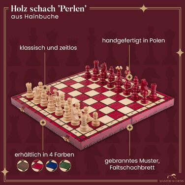Шаховий набір Intarsien Pearl XL з вишневого дерева | Master of Chess | Класичний шаховий набір 42 см для дітей та дорослих | Шахове поле з фігурами (Червоний XL)
