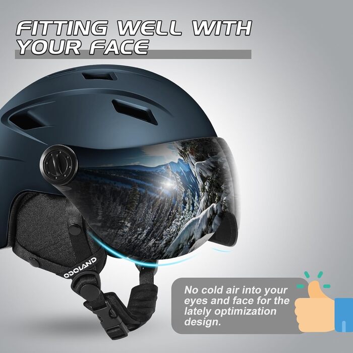 Шолом гірськолижний Odoland для дорослих з візором, темно-синій (55-59 см)
