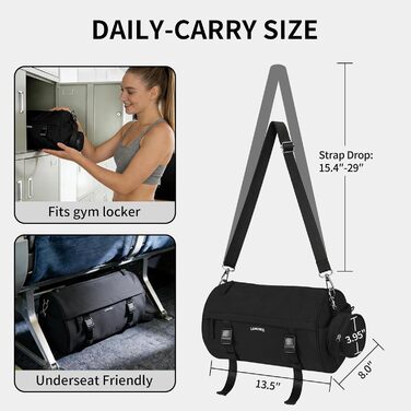 Спортивна сумка 11Л для фітнесу та йоги, водонепроникна сумка для тренувань з відділенням для мокрих речей та ременем для килимка, компактна дорожня сумка-вікенд для залу, басейну та сауни (Чорна)