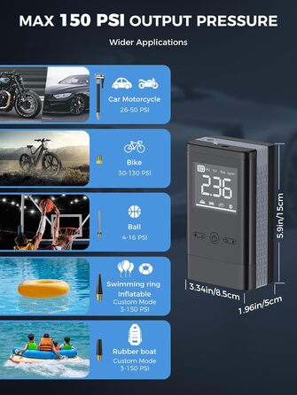 Портативний електричний компресор Smiling Shark AP-01, 12V, 150PSI, 8000mAh, з LCD-екраном, автоматичним відключенням і охолодженням, для авто, велосипедів, мотоциклів, м'ячів