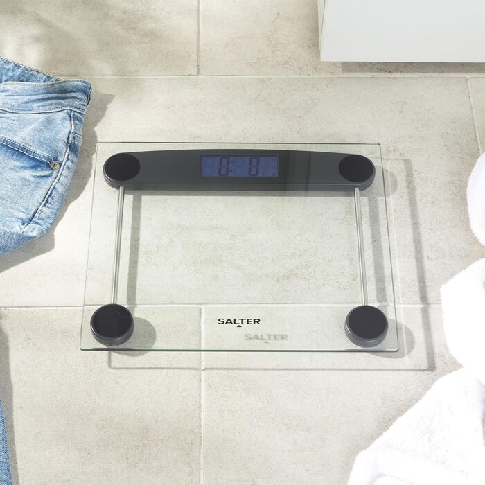 Електронна вага Salter 9208 BK3R для ванної з гартованого скла, цифрова персональна вага, дисплей з великими цифрами, точність 50 г, гарантія 15 років, розмір 300x250 мм