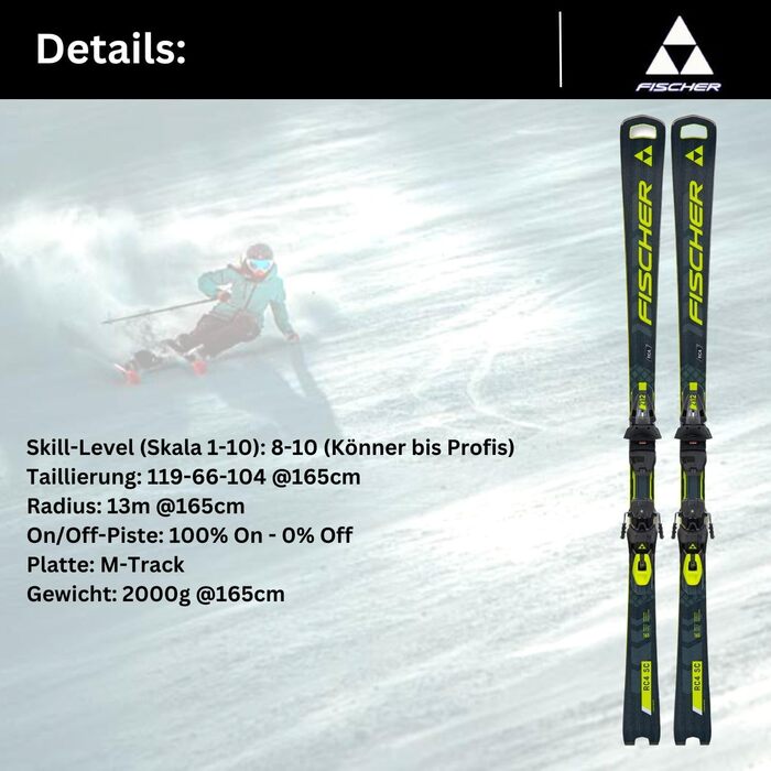 Гірські лижі Fischer RC4 WC SC MT з кріпленнями RC4 Z12 PR 23/24, чорні-жовті, 170 см, для жінок та чоловіків, карвінгові