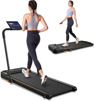 Walking Pad з нахилом 9%, амортизація 6 точок, тихий біговий стіл, 2.5 л.с. для дому/офісу (Чорний з ручкою, APP)